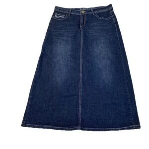 The Skirt Outlet Denim Maxi Skirt Women 12/13 Back Slit 33x32 Boho Country Retro